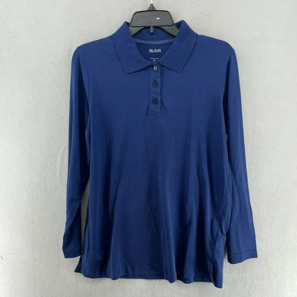 Blair Other - Blair Polo Shirt Women's Sz SM Navy Blue 3-Button Collared Regular Fit Side Slit